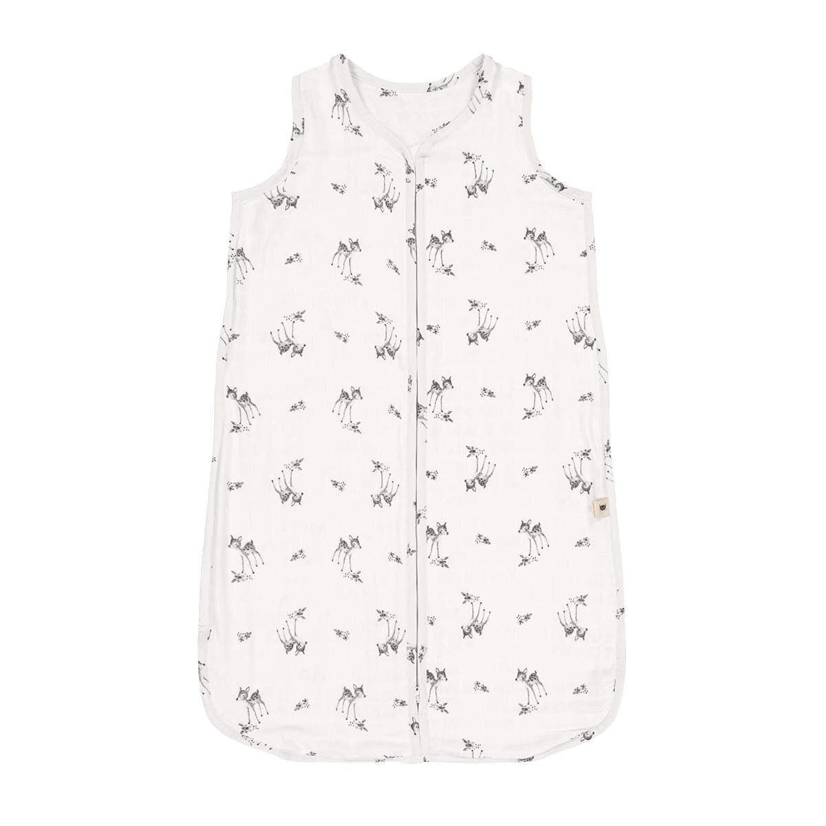 Summer sleeping bag in white with fawn print