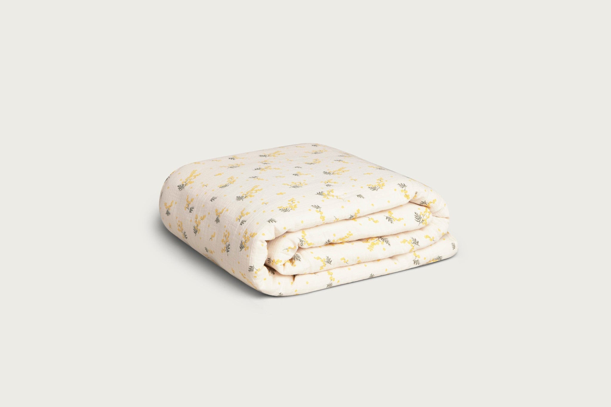 Soft filled cotton muslin blanket, with yellow flower print