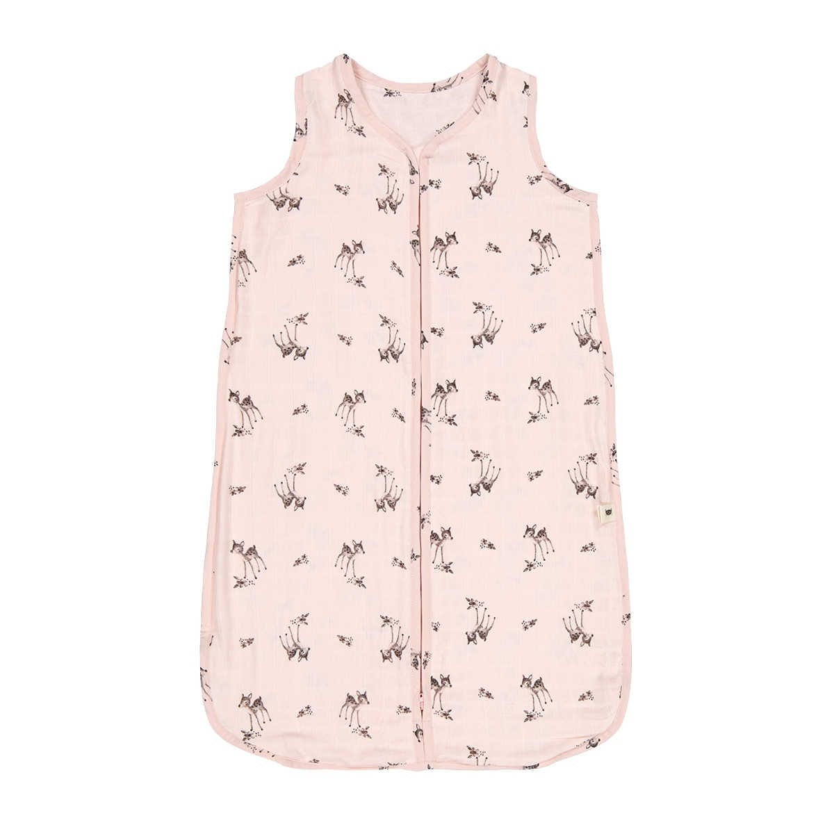 Summer sleeping bag in pink with printed fawns